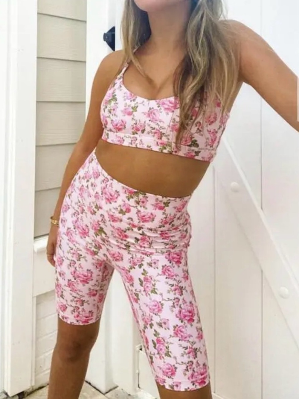 Love shack fancy x bandier small biker shorts and sports bra new without tags